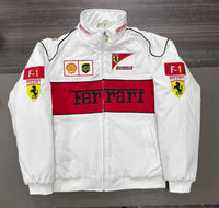 Giacca Ferrari F1 Bianca Vintage Style – Shell/UPS Patch Edition | Full Zip Racing Jacket 3