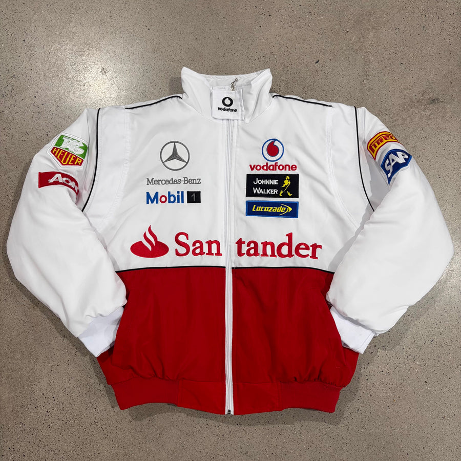 Giacca Vodafone McLaren Mercedes F1 Bianca/Rossa – Santander Edition | Vintage Racing Jacket