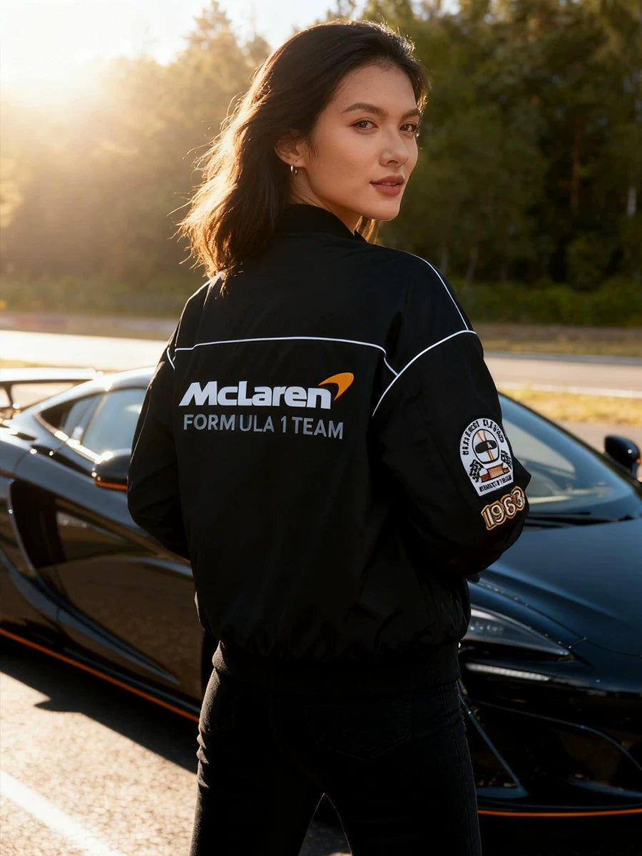 Jacket Leggera McLaren F1 Nera – Logo Ricamato | Papaya Spirit