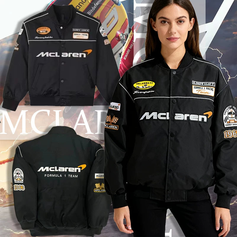 Jacket Leggera McLaren F1 Nera – Logo Ricamato | Papaya Spirit